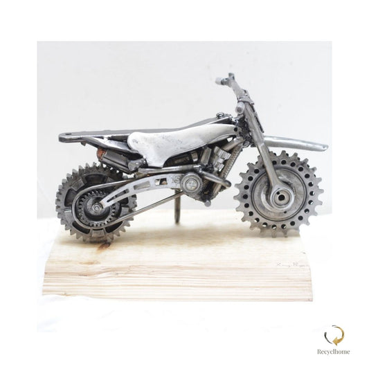Sculpture moto cross en métal recyclé, pièce unique faite main en France