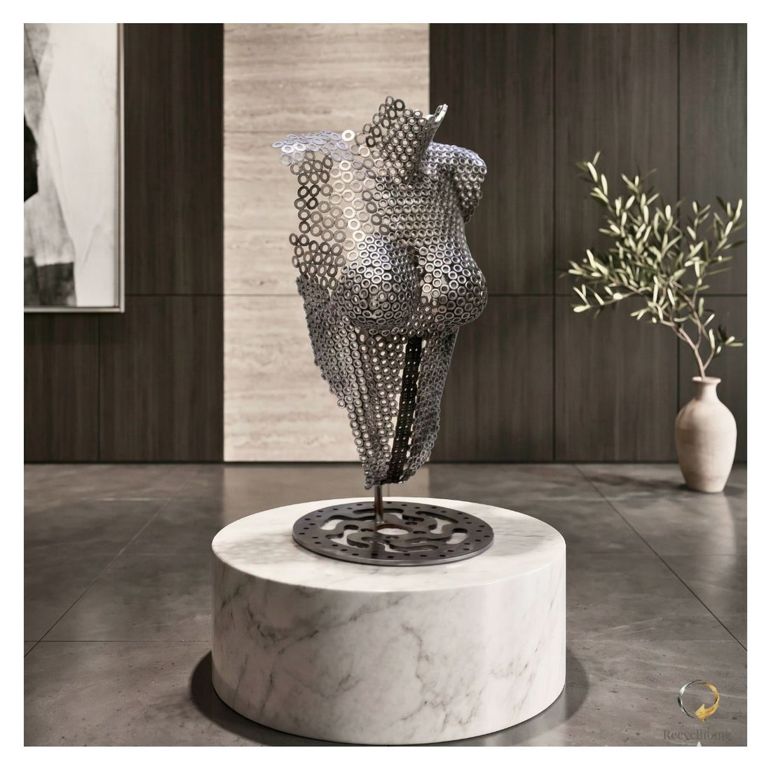 Sculpture Buste écrous, pièce unique en métal recyclé sur socle en marbre – Recyclhome