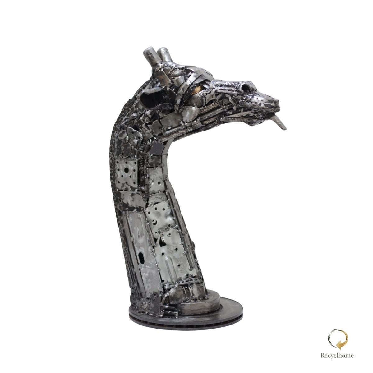 Sculpture girafe en métal recyclé, pièce unique faite main en France