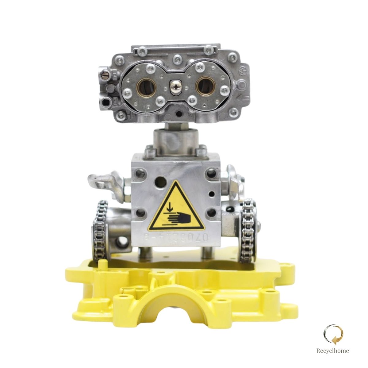 Sculpture robot Wall-E jaune en métal recyclé, pièce unique faite main en France